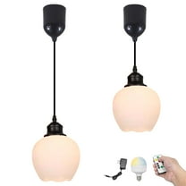 Kiven Battery Operated Pendant Light with Remote Control, Set of 2 Rechargeable Hanging Pendant Light Adjustable Height with Frosted Glass Lampshade for Bedroom Kitchen Home Decor TB3505