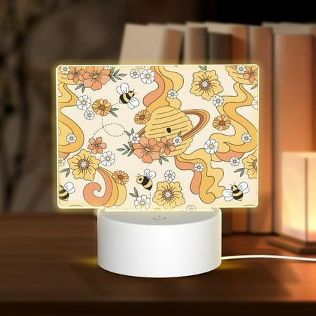 

Salelf Groovy Floral LED Light Base with Clear Acrylic Sheet 3D Night LED Lamp Display Base USB Cable for Living Room Bedroom Room Bar Gift Lamp