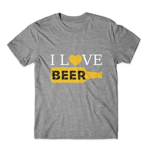 Mighty Circus I Love Beer T-Shirt 100% Cotton Premium Tee - Gray, Large
