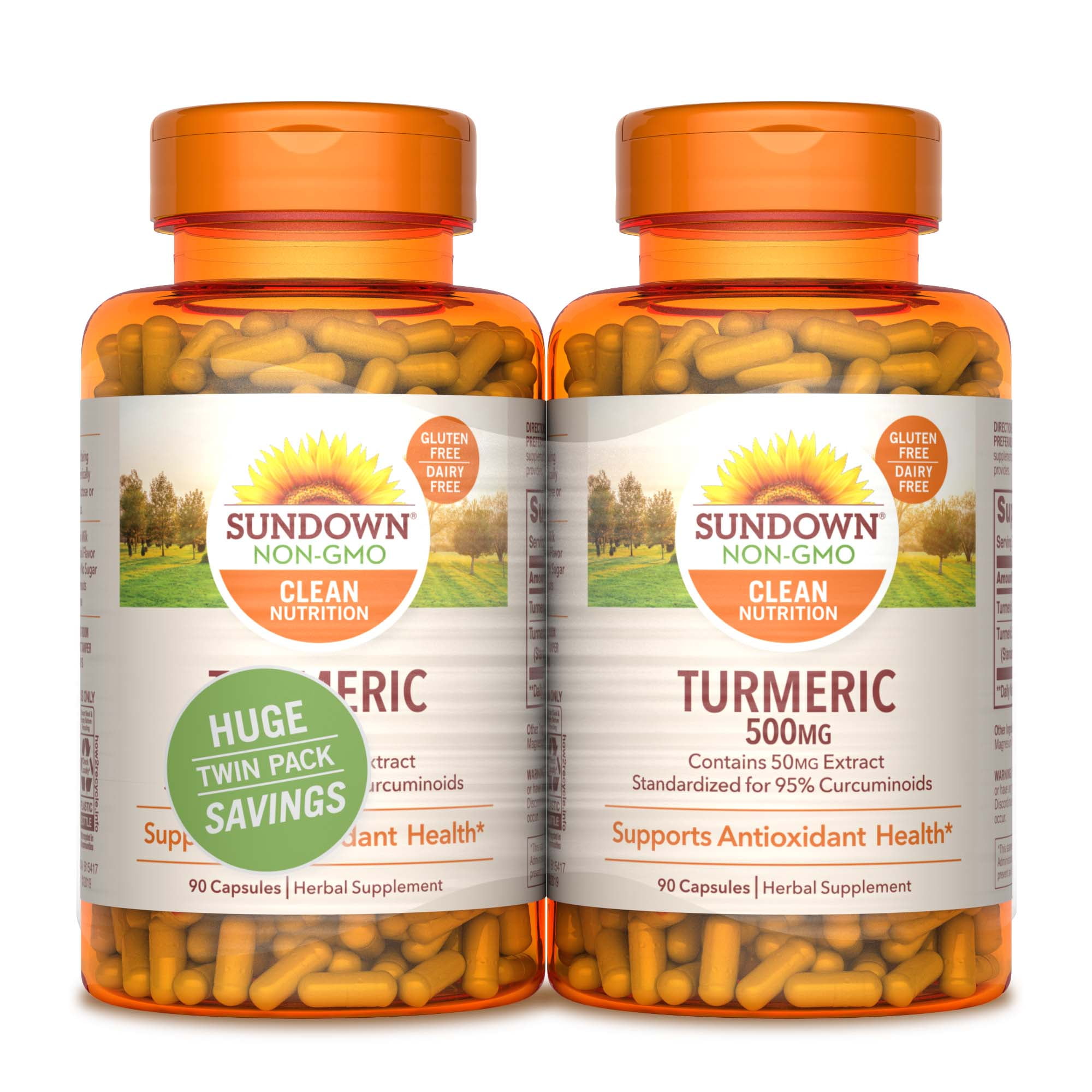 Sundown Turmeric 90 + 90 Twin Pack, Herbal Supplement, 500mg, Softgels, 180 Ct