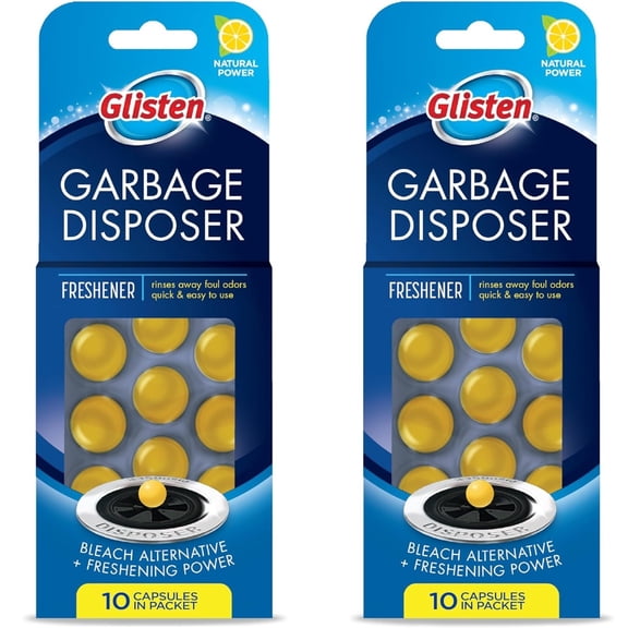 Glisten Disposer Care Freshener, Garbage Disposal Odor Eliminator Capsules, Lemon Scent, 10/Pack, Pack of 2