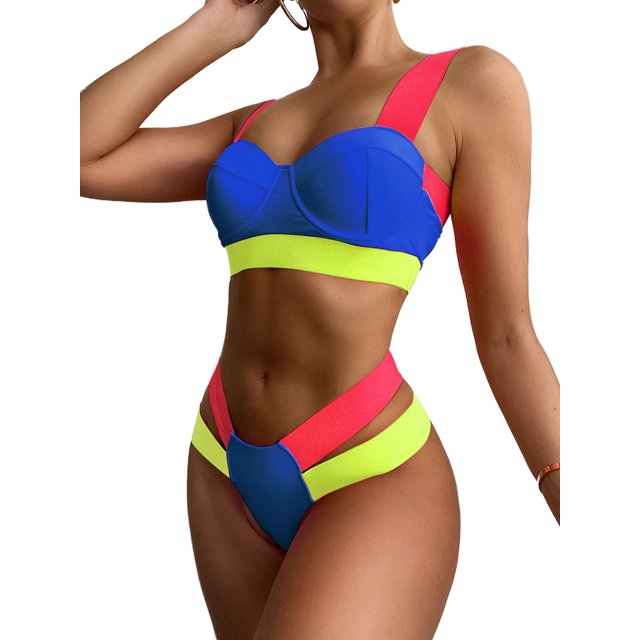 Txlixc Mujeres 2PCS Traje de baño Vendaje Correas anchas Sujetador con aros Calzoncillos Traje de baño dividido Txlixc Sexy