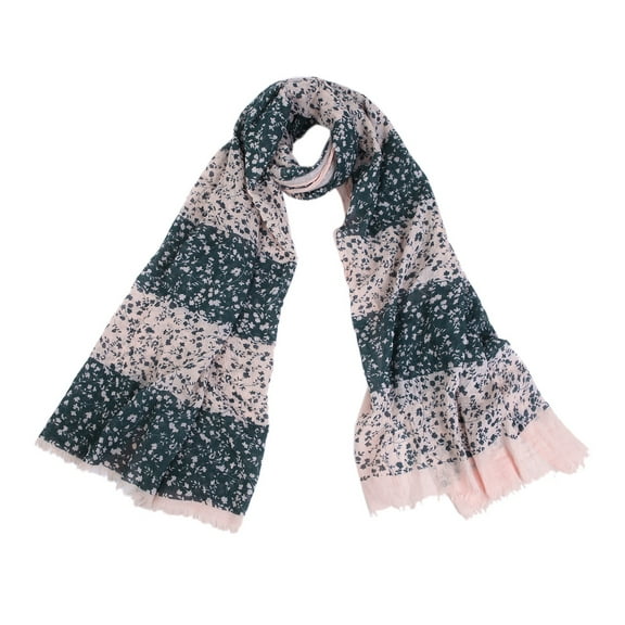 Elegant Striped Vine Leaves Floral Design Frayed End Scarf Wrap