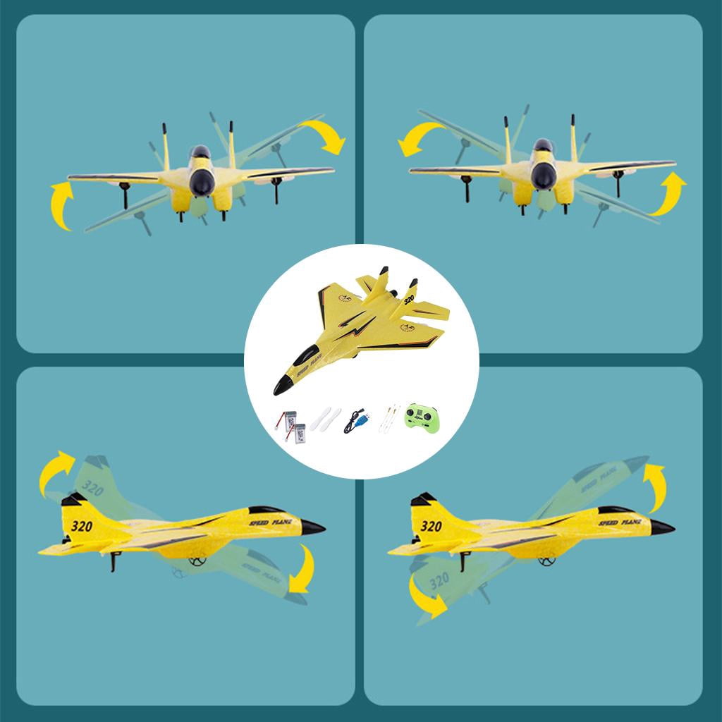 2.4G 2 Channel RC Airplane Battery Powered 3.7V 150mAh Foam for Beginner Yellow 2x Battery