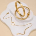 thumbnail image 3 of 3-Piece Gold Bracelet Set for Women, Stackable Four-Leaf Clover Lucky Bracelets, Stainless Steel with Zirconia, Hypoallergenic Gift for women, 3 of 5