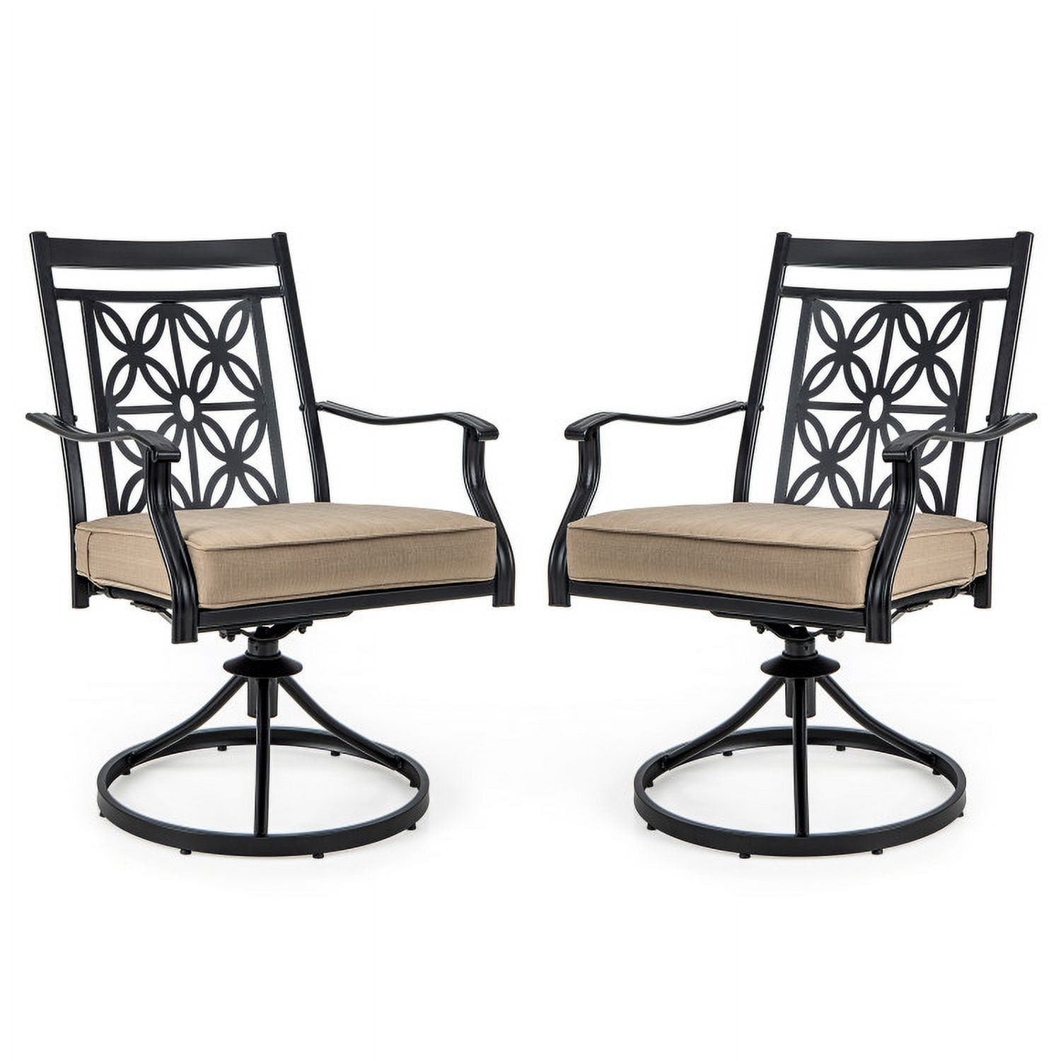 Aimee Lii 2 Pieces Patio Swivel Chairs with Blossom Pattern Backrest and Cushions, Outdoor Patio Set, Black Aimee Lii 2 Pieces Patio Swivel Chairs with Blossom Pattern Backrest and Cushions, Outdoor Patio Set, Black
