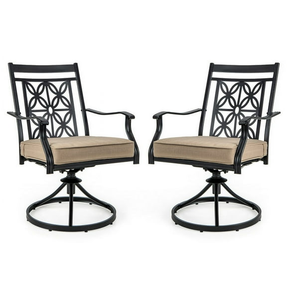 Barara King Outdoor Bistro Chairs, Conversation Accent Furniture Armchairs, 2 Pieces Patio Swivel Chairs with Blossom Pattern Backrest and Cushions-Black