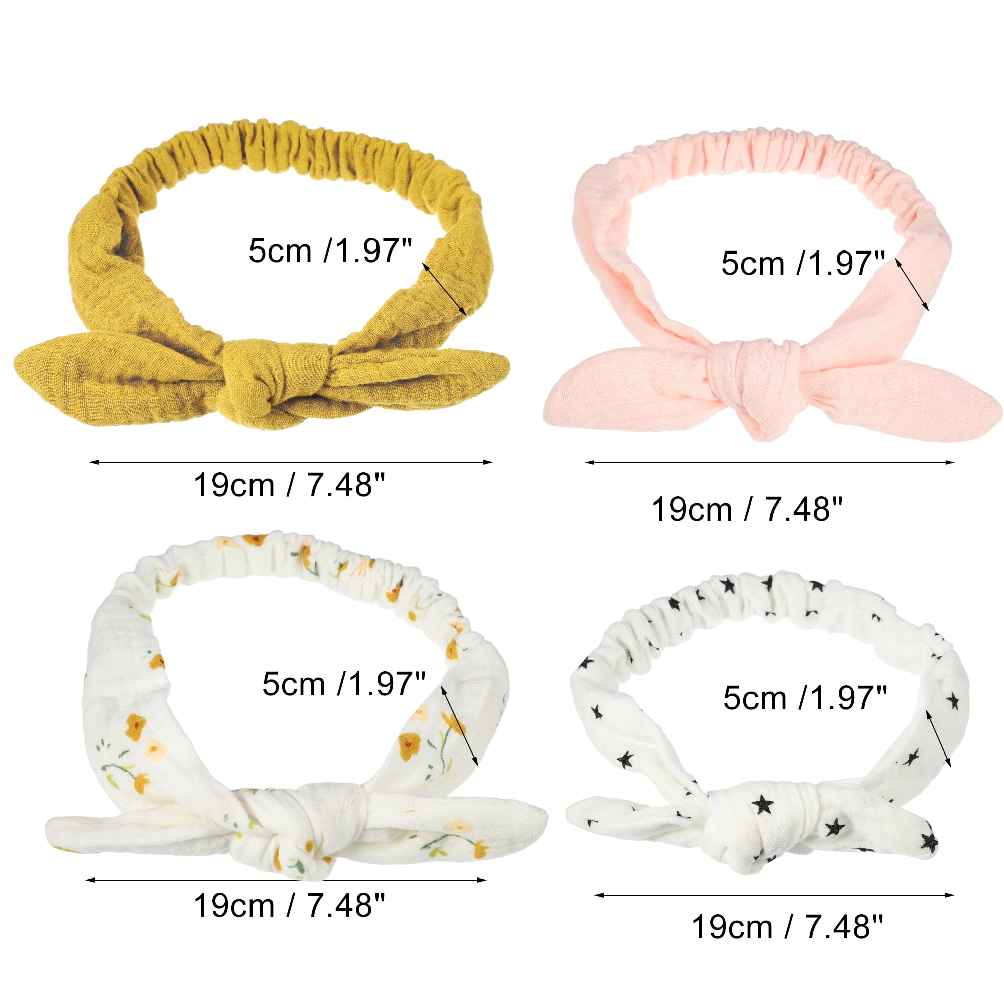 Unique Bargains Fashion Wide Side Knotted Headbands for Girls 7.48"x1.97" Pink Yellow 4 Pc