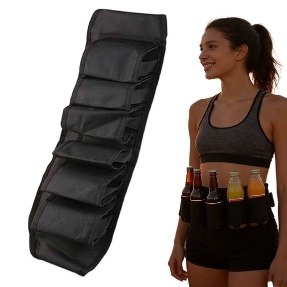 Beer Belt, Beer Belt Bottle Holders with Adjustable Waist Strap, Beers Belts Holster Accessories for Men Women, 6 Cans Beer Can Holder for Picnic Party, Barbeque,Camping, Outdoor Sports Hiking