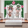 thumbnail image 2 of Ambesonne Hawaiian Kitchen Curtains, Cartoon Dancing Bull Cow, 55"x24", Dark Green Pale Caramel, 2 of 3