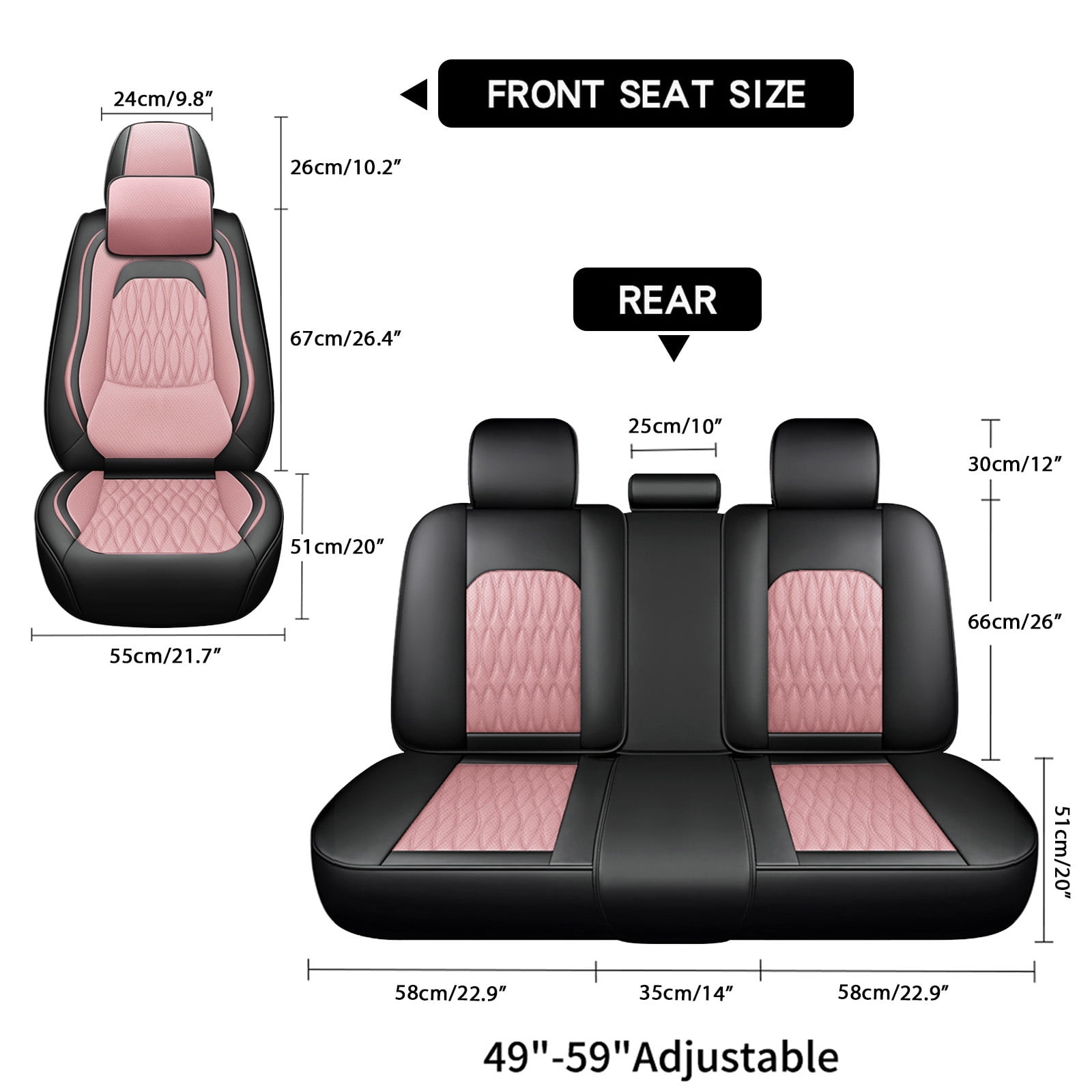 OTOEZ Universal Pink Car Seat Cover Nappa Leather 5-Seat Full Set Waterproof Front & Rear Cushion Protector Fit Most Honda Toyota Chevy Ford Nissan SUV