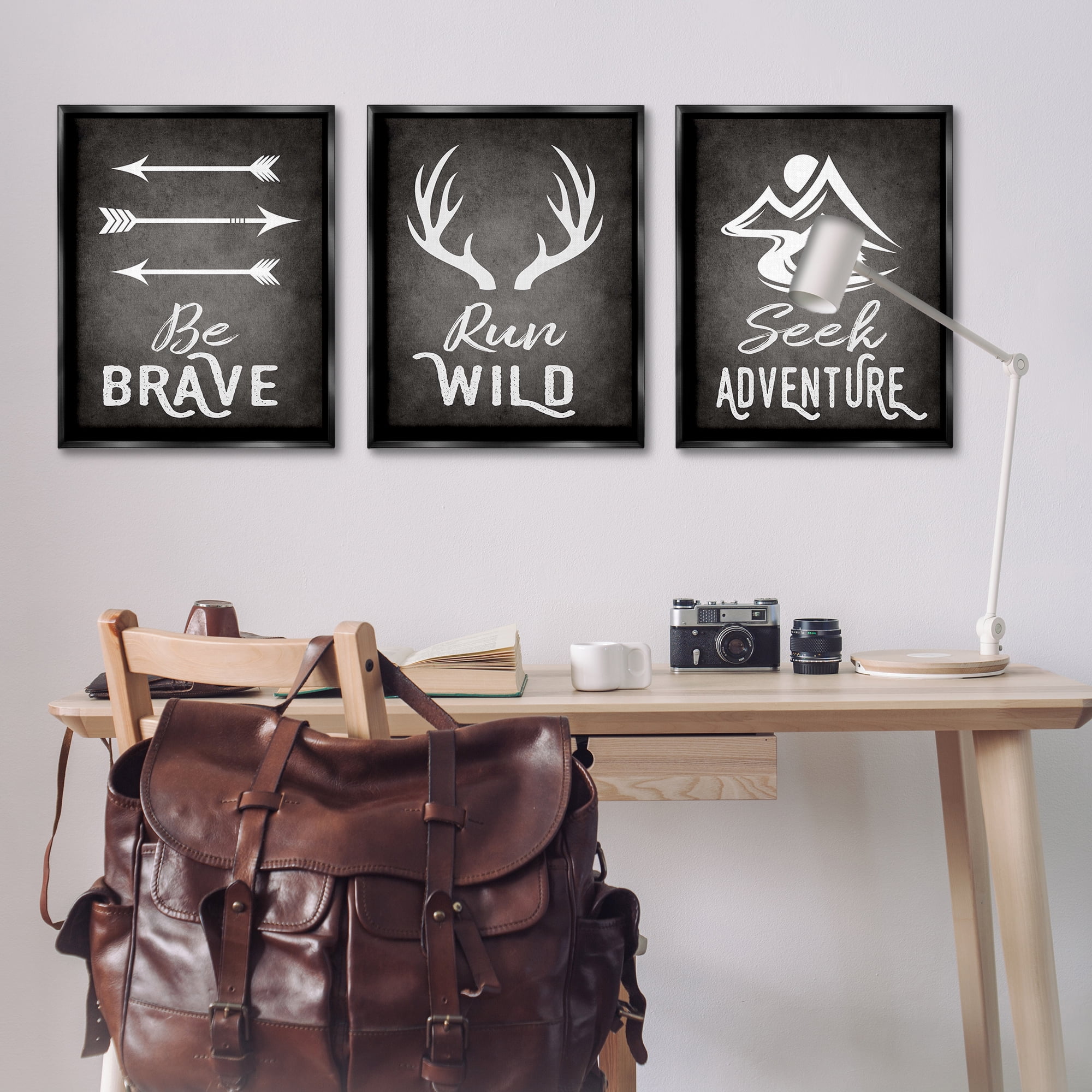 Stupell Industries Rustic Adventure Phrases Text & Numbers Painting Black Floater Framed Canvas Art Print Wall Art, 25 x 31, Set of 3