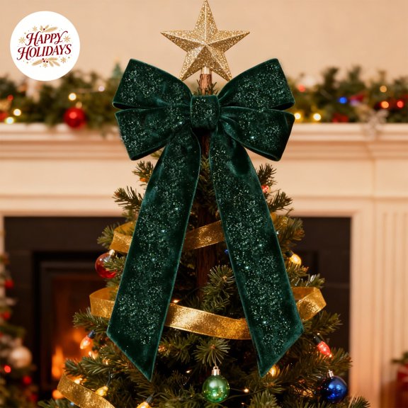 Christmas Velvet Ribbon, 5 Yards Green Flocked Glitter Satin Ribbon, DIY Bow Making, Soft Fabric Decorative Ribbon for Gift Wrapping, Holiday Party, Table Decoration, Xmas Crafts D