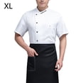 thumbnail image 2 of Abrigo de chef de verano Botones de uniforme del chef de poliéster con bolsillos delanteros Traje de catering Cocina de moda suministros para cafetería Blanco XL Advancent LF000330-09, 2 of 7