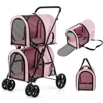 Infans 4-in-1 Double Pet Stroller w/ Detachable Carrier Travel Carriage for Cats Pink