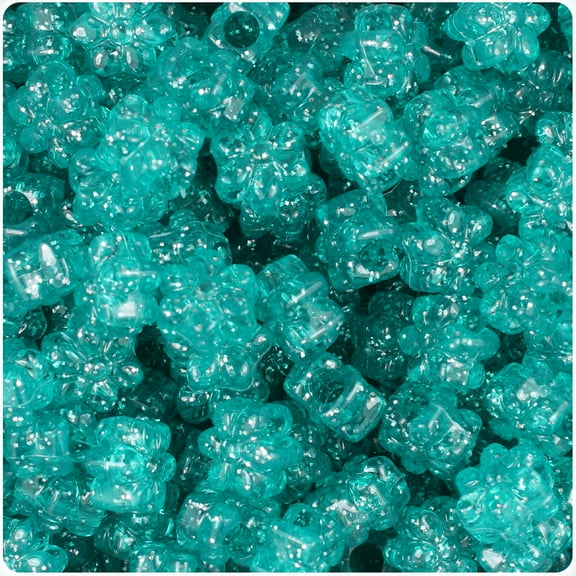 BeadTin Teal Sparkle 13mm Flower Pony Beads (250pcs)
