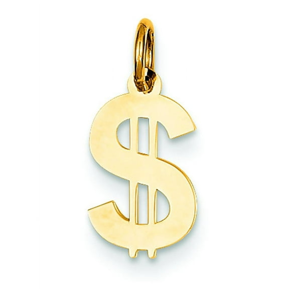 14K Yellow Gold Polished Dollar Sign Charm Pendant