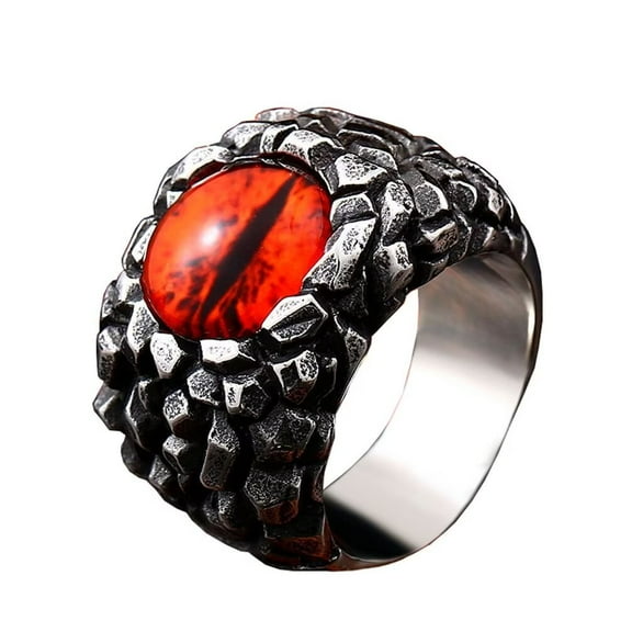 PAMTIER Men's Stainless Steel Vintage Gothic Punk Domineering Skull Hell Demon Devil Dragon with Red Gemstone Eye Biker Ring Statement Size 13