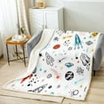 thumbnail image 2 of Galaxy Blanket Outer Space Throw Blanket Universe Themed Fleece Blanket Cute Cartoon Rocket Print Fuzzy Blanket Universe Decor for Teens Planet Sherpa Blanket 40鈥渪50", 2 of 6