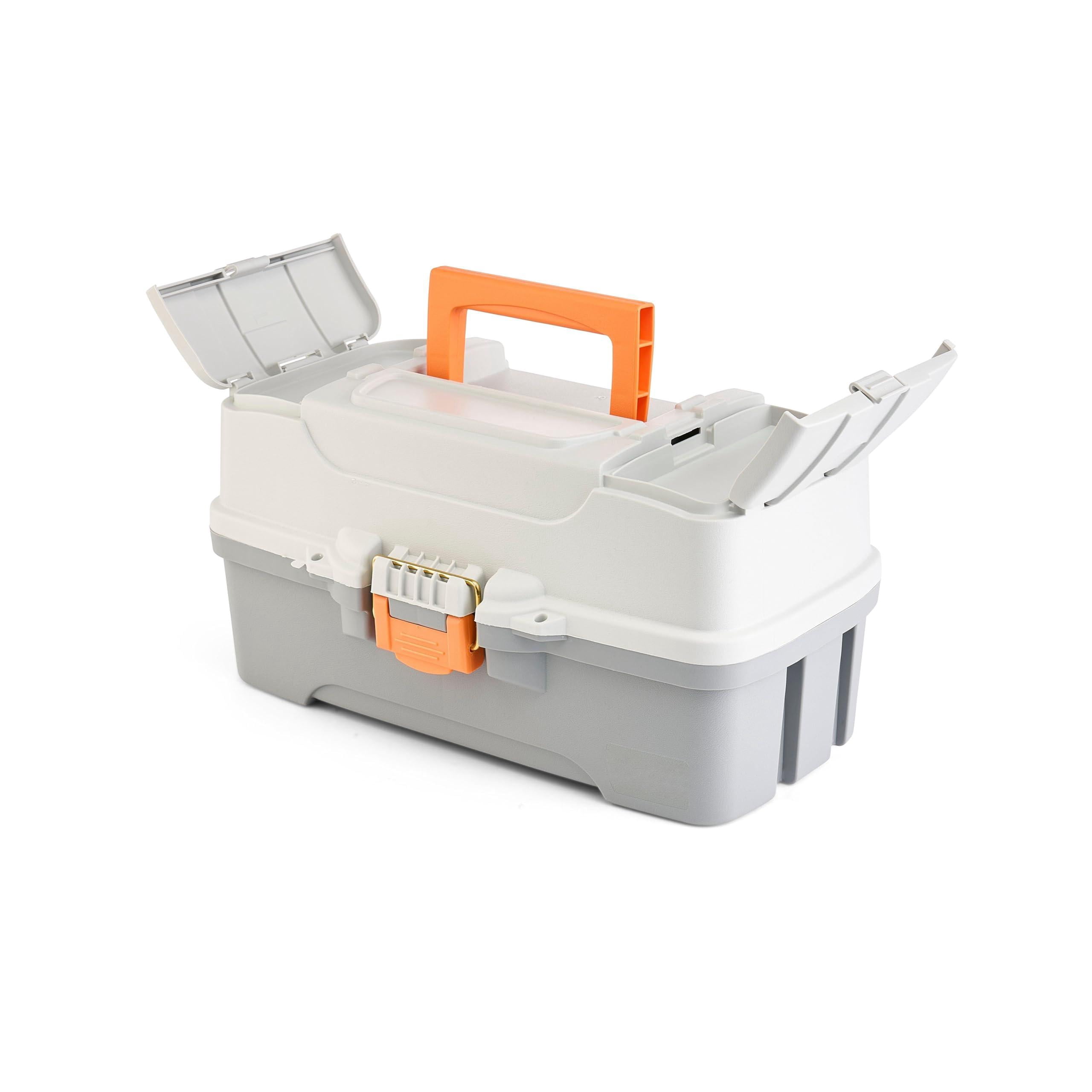 Three-tray Tackle Box  Light Grey/dark Grey Rust-proof Brass Latch Top-access Tray With Deep Storage Made In The Portable Fishing Gear Organizer