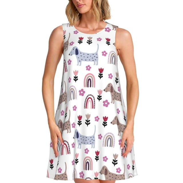 Lukts Robe Sans Manches Mignonne pour Femmes, Robe d'Été à Col Rond avec Poches, Adaptée à la Vie Quotidienne, Plage, Fête