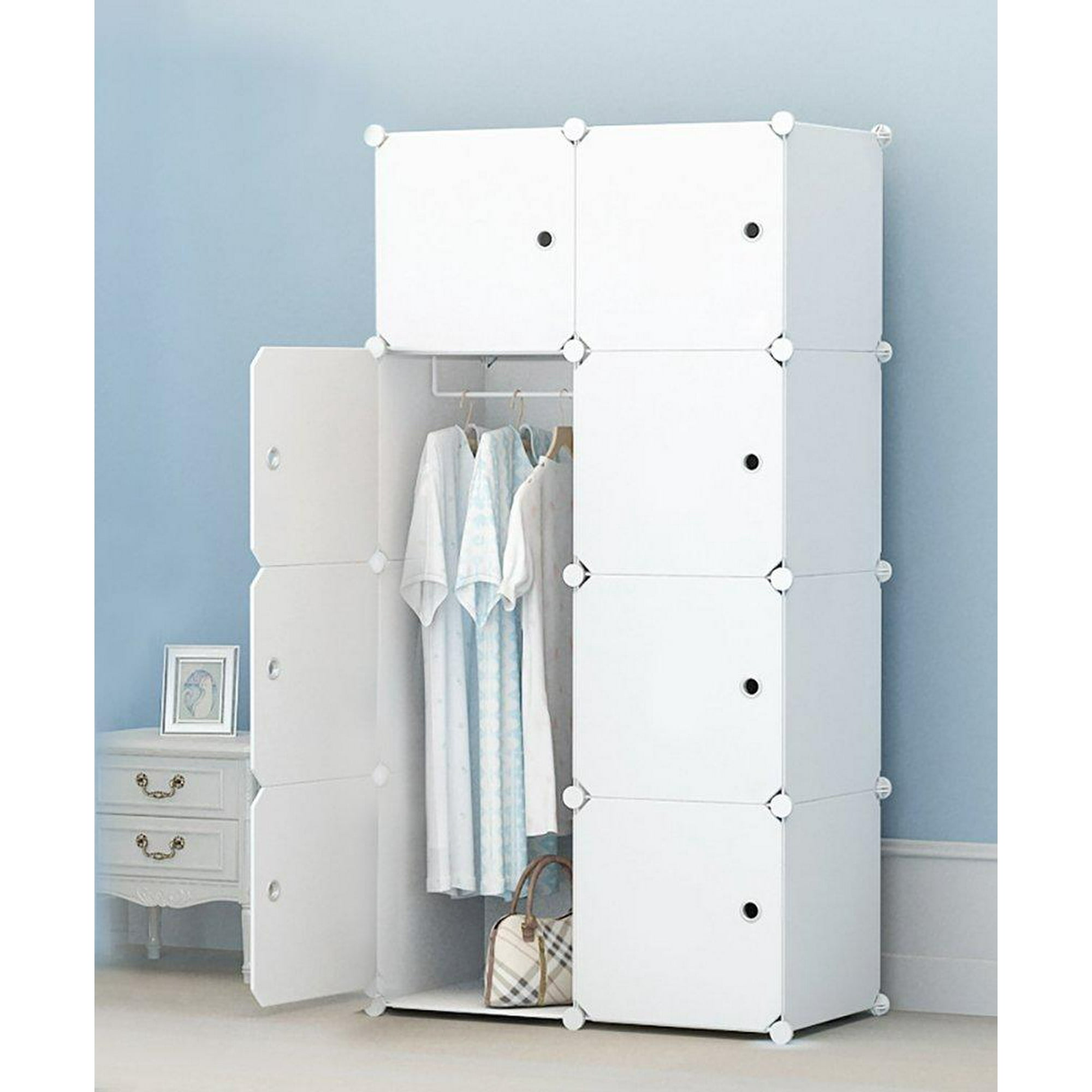 8 Cube Diy Portable Closet Organizer For Hanging Clothes Armoire Wardrobe For Bedroom Storage Cube Organizer With Doors Modular Cabinet Sturdy And Capacious White Walmart Canada
