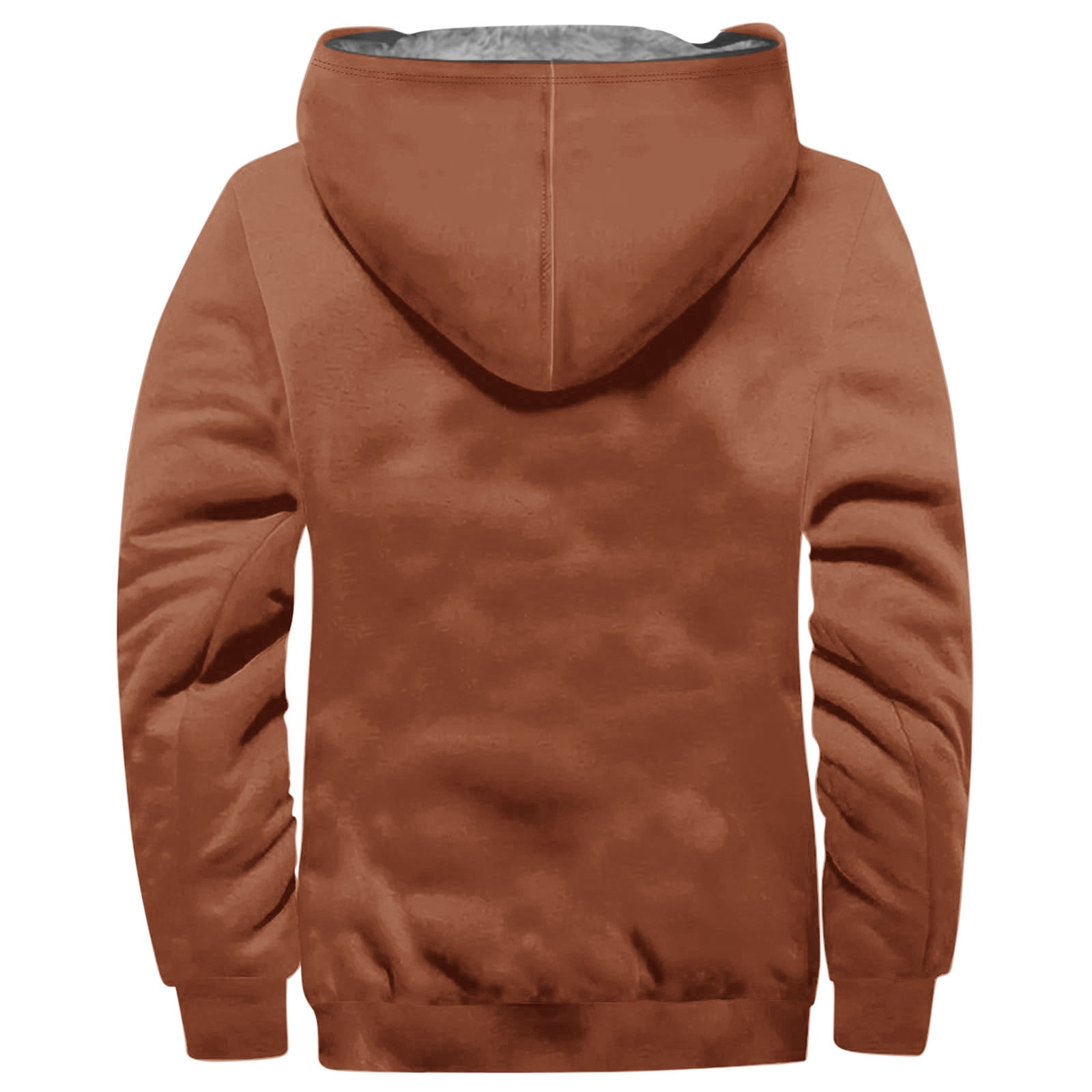 Winter!Brilliant Jackets for Men Puff Men's Winter Long Sleeved Cardigan Pockets Warm Plush Hooded Jacket Fleece Sweater Coat Heavy Weight Brown M