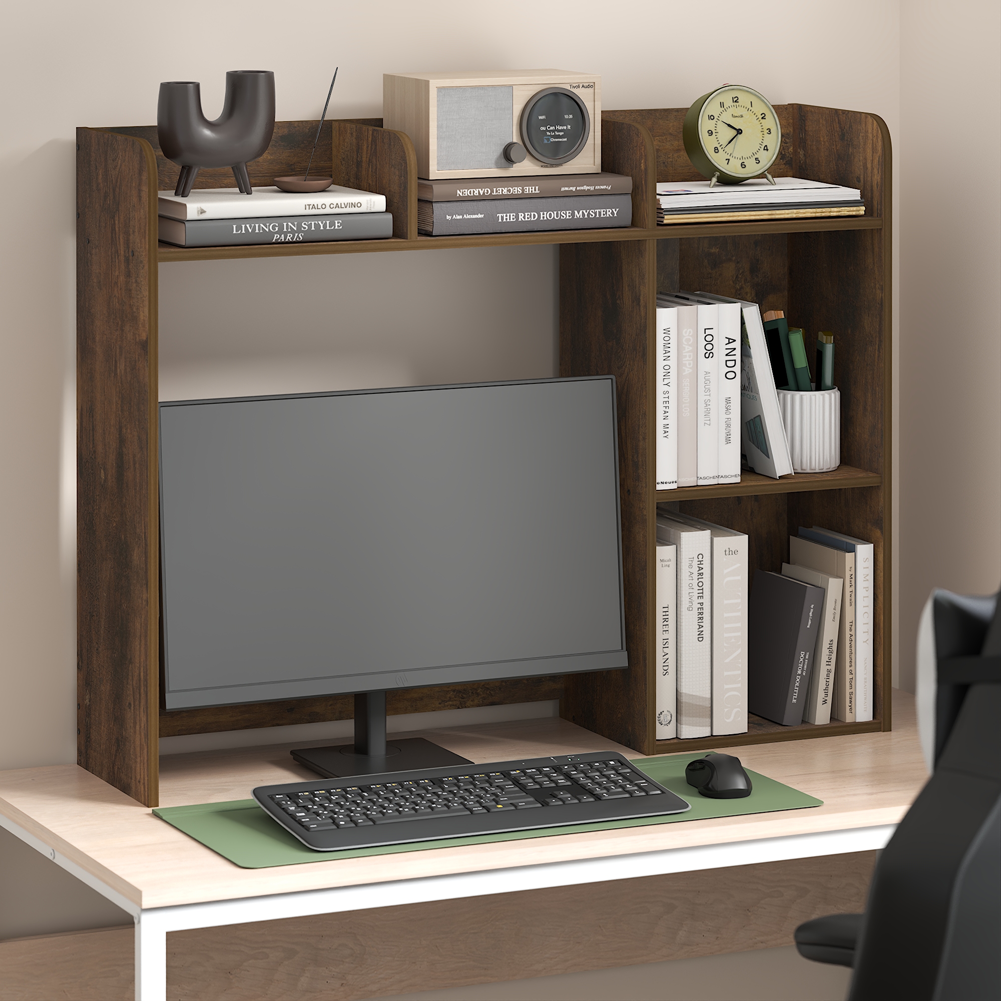 Furinno BASIC 5-Shelf Desktop Hutch Amber Pine