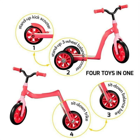 Swagtron - K6 4-IN-1 Kick Scooter and Balance Bike Combo - Pink