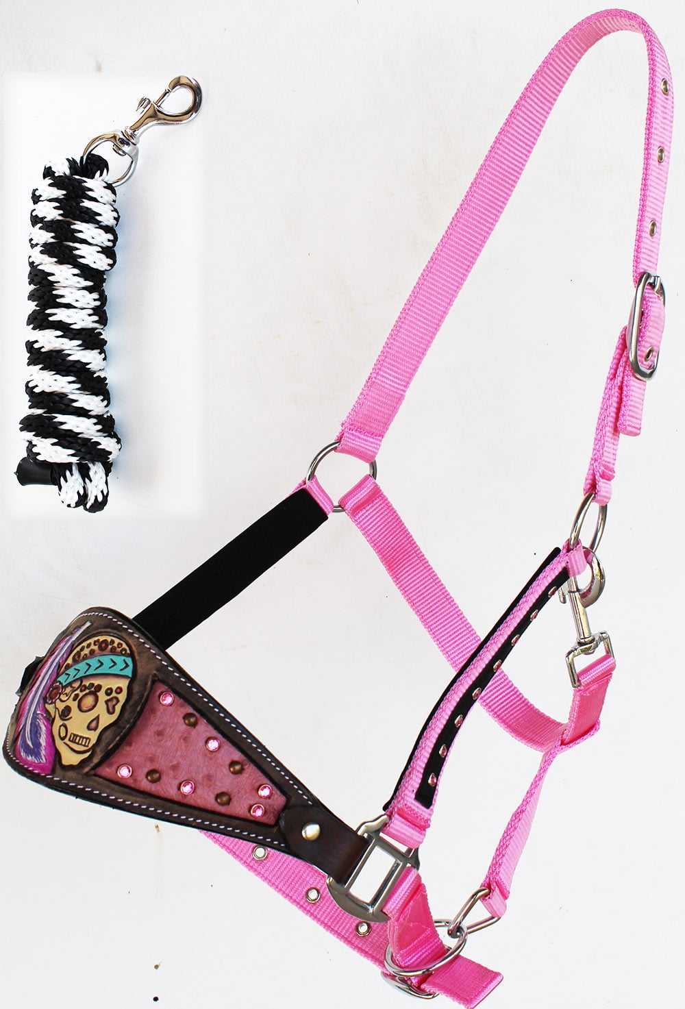 Horse Noseband Tack Bronc Leather HALTER Tiedown Lead Rope 280M29