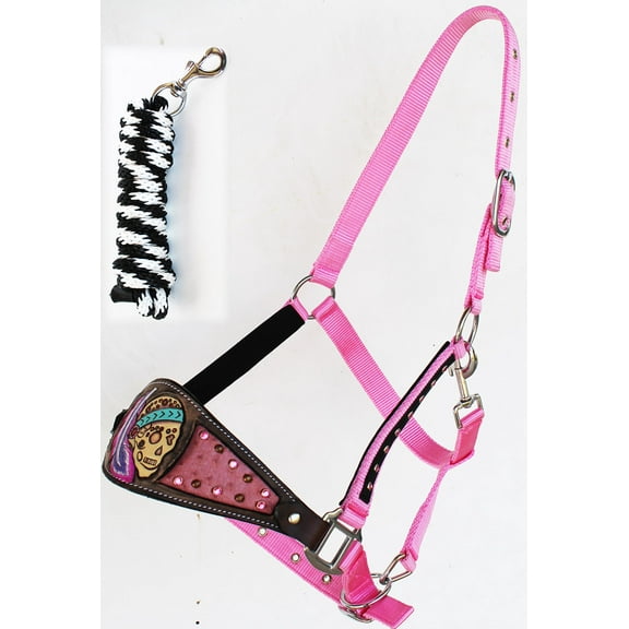 Horse Noseband Tack Bronc Leather HALTER Tiedown Lead Rope 280M29