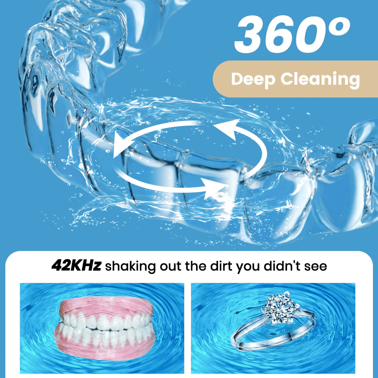Enroslu Ultrasonic Cleaner for Dentures, 42kHz Portable Professional Ultra Sonic Machine Jewelry, Mouth Guard, Rings, Silver, Watches, Diamonds, Coins, Razors