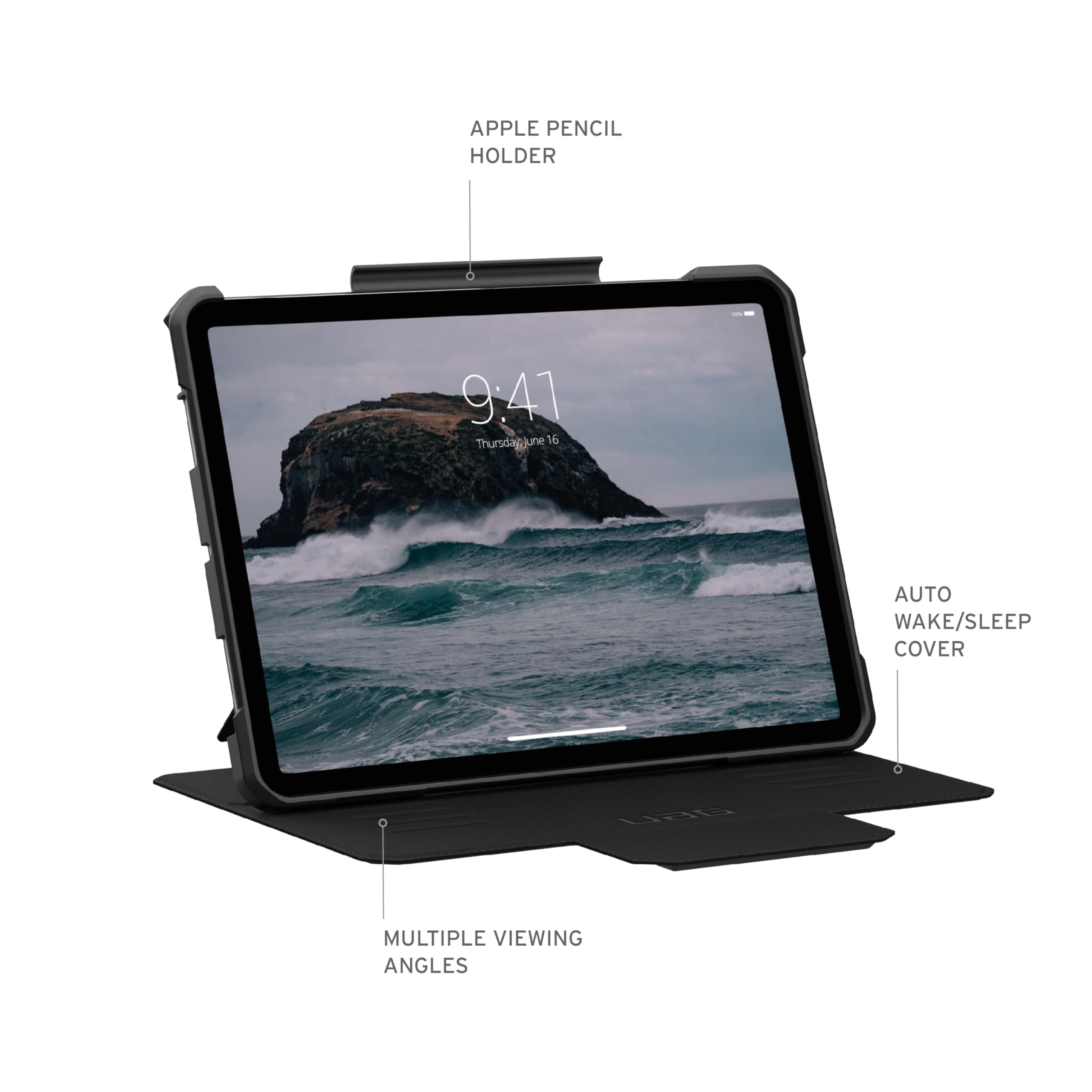 UAG iPad Air 11" Case (6th-8th Gen 2024-2026) M4/M3 - Rugged Auto Sleep/Wake Folio Cover w/Pencil Holder & Multi-Angle Adjustable Stand, Metropolis SE Black