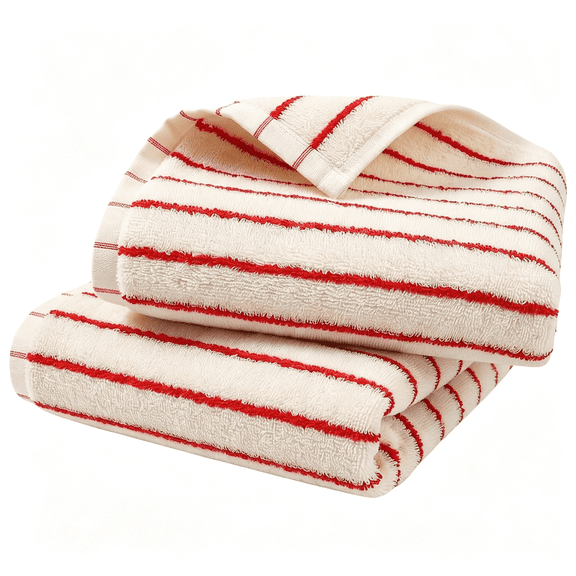 AUQ 100% Cotton Striped Hand Towels Set of 2,14"X29" Soft Absorbent Quick Dry Towels,Farmhouse Kitchen Towels for Bathroom Cooking Daily Use (Red)