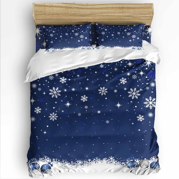 Christmas Navy Blue Queen Size Comforter Set, Winter Christmas Balls Snowflakes Star Soft Bedding for All Seasons, 4 Pcs Bed Set with 1Comforter (90"x92") ,1 Sheet(94"x116"), 2 Pillowcases (19"x29")