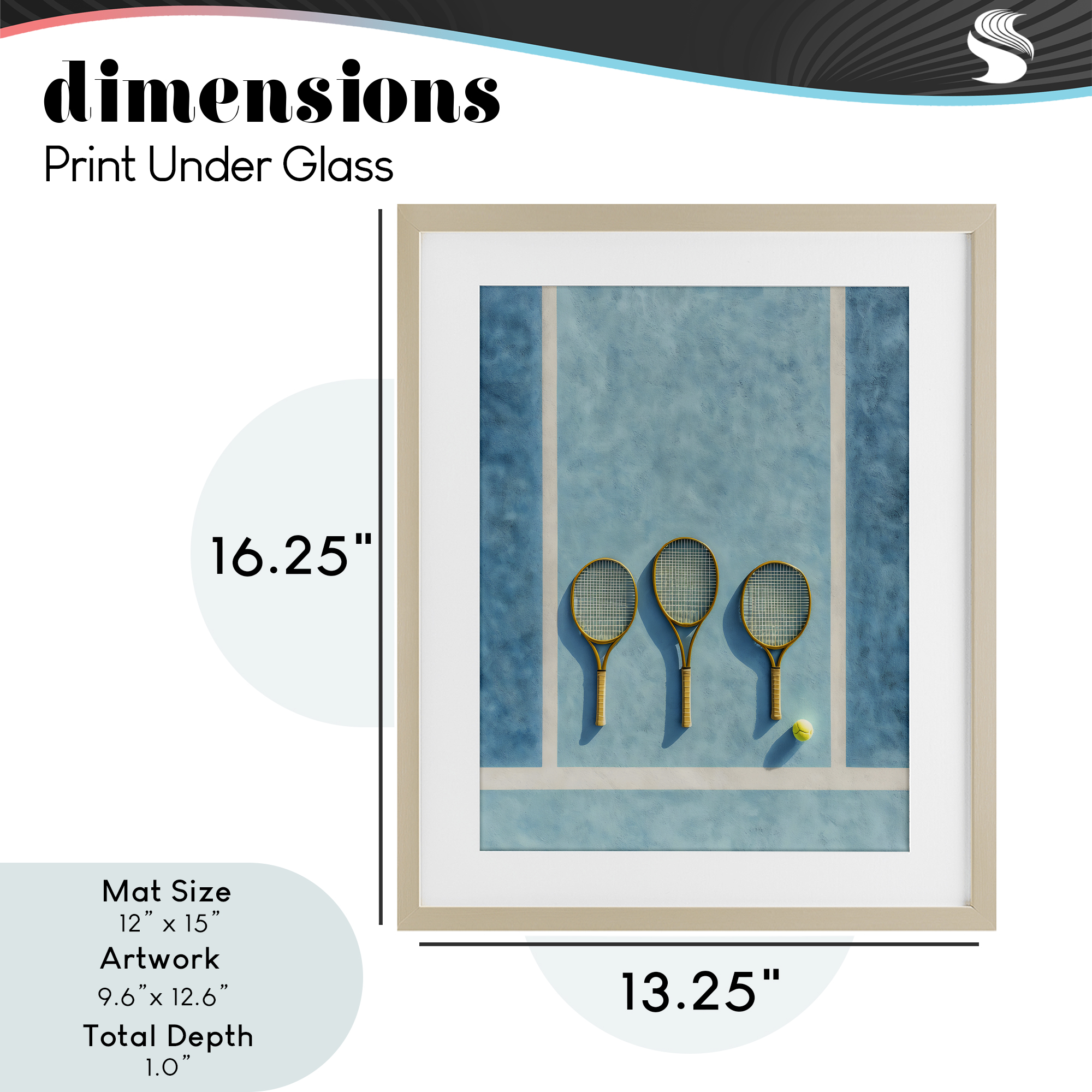 Tennis Racket Trio Birch Framed Print Under Glass, design by Franklyn Gregory