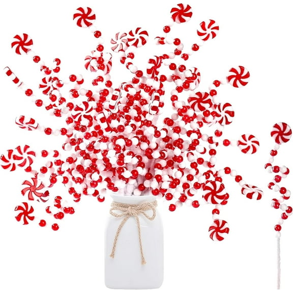 16Pcs Candy Style Christmas Tree Picks,11.8In Red White Christmas Tree Picks,Candy Shape Ornaments for DIY,Wreath,Crafts Decor