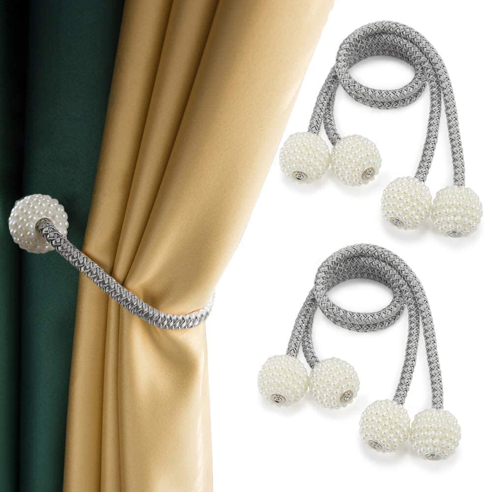 4 Pack Curtain Tiebacks,Strong Magnetic Curtain Holdbacks Resin Pearl Decorative 