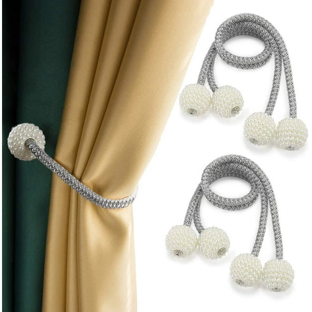 Sujetadores Magnéticos Para Cortinas A.Monamour - Pack De 4, Cuerda De 50 Cm, Color Beige