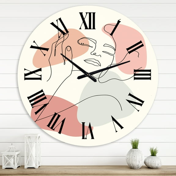 Designart 'Continuous Line Portrait Of Woman In' Modern Wall Clock