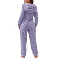 thumbnail image 3 of Kixjoy Womens Onesies Pajamas Long Sleeve Zip Up Fleece Pajama Fuzzy Fall Hooded Jumpsuits Fashion Basic Thermal Jumpsuits for Women Dressy, Purple M, 3 of 3