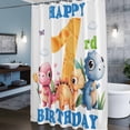 thumbnail image 6 of Happy 1rd Birthday Shower Curtain, Cartoon Pink Yellow Blue Dinosaurs Floral Waterproof Shower Curtain Set with 12 Hooks Lightweight Bath Curtains Fabric Bathroom Decor 48x72 Inches, 6 of 9