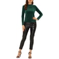 thumbnail image 2 of INSPIRE CHIC Juniors Christmas Mock Neck Long Sleeve Ribbed Knit Velvet Blouse, 2 of 5