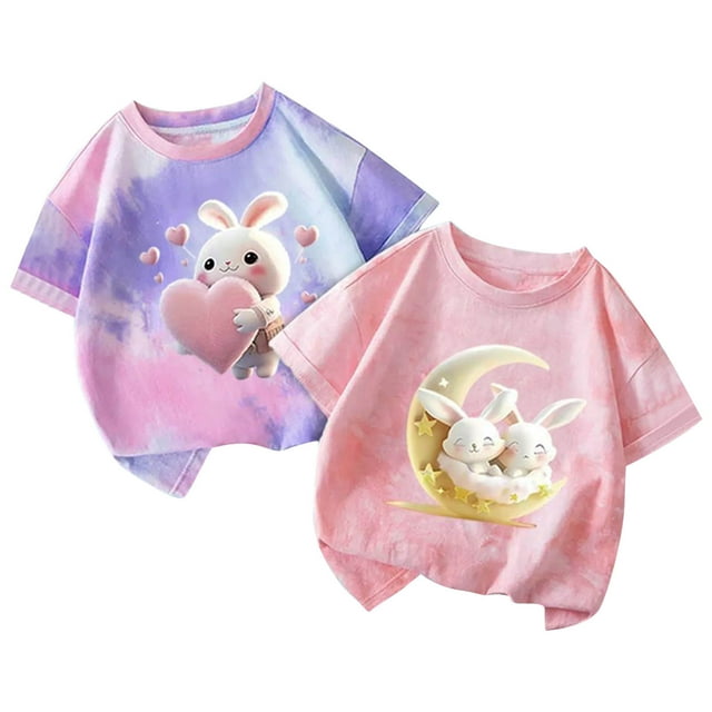 Jamicy T-Shirts pour Filles Mode Enfants Hauts Mignons pour Filles 2 Pcs Manches Courtes T-Shirts d'Été Mode T-Shirts Graphiques Col Rond Pull Tee
