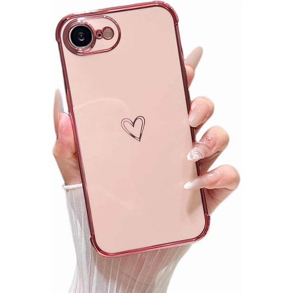 MYKOMI Designed for iPhone 16E 6.1 inch Case,Cute Plating Edge Love Hearts Pattern with Camera Lens Protection Phone Cover for Girls Women