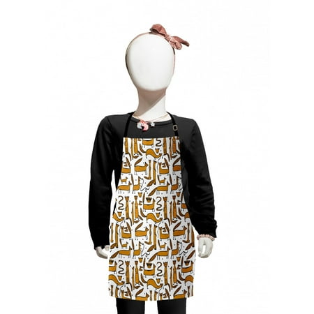 

Animal Kids Apron Rhythmic Talented Hunter Mongooses Smiling Faces on Plain Backdrop Boys Girls Apron Bib with Adjustable Ties for Cooking Baking Painting White Orange Charcoal Grey by Ambesonne