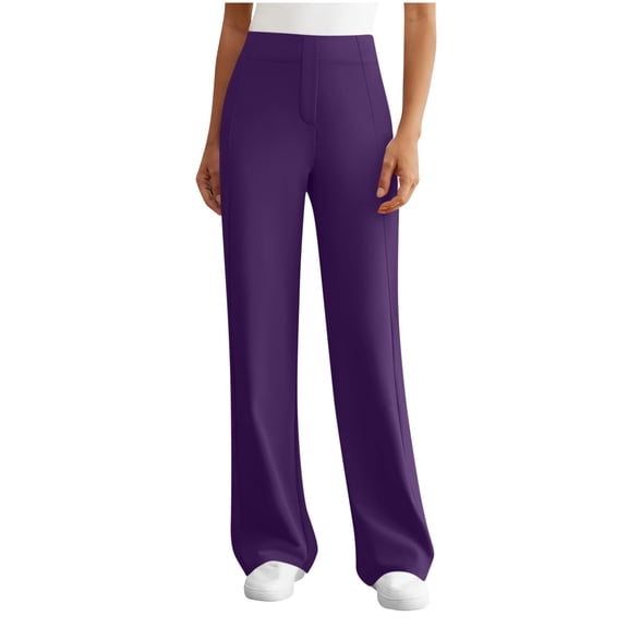 OGLCCG Womens Straight Leg Yoga Pants Elastic High Waist Wide Leg Work Dress Pants with Pockets Solid Color Casual Stretch Lounge Trousers,XXL,Purple