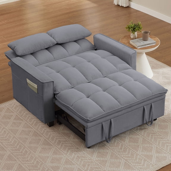 Soscana 48" 3 in 1 Convertible Sleeper Sofa Bed, Pull Out Loveseat Couch with Storage Pocket,3 Level Adjustable Backrest,Small Double Seater Sofa Couch for Living Room,Apartment,Office,Light Gray