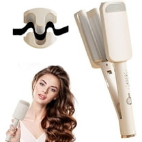 Ionic Deep Waver Hair Curler Tool with Ceramic 3 Barrel, Fast Heating, Anti-Scald, Dual Voltage, 4 Temp Adjustable Curling Wand for Short and Long Hair (Beige)