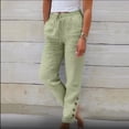thumbnail image 2 of Kopltyrfg Linen Pants Women Drawstring Elastic Waist Casual Trousers Solid Straight Leg Ankle Length Cropped Pants with Pockets Pink L, 2 of 4